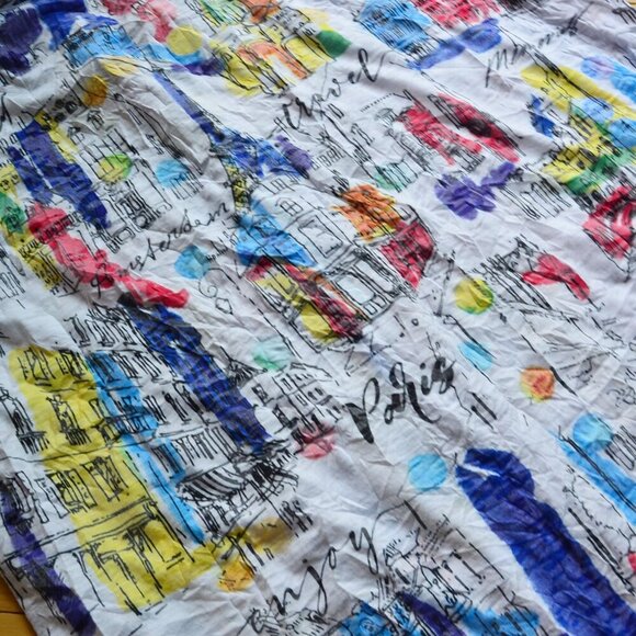 Ali Miles Art Wear Stretch Knit Button Up Shirt Short Sleeve City Print Size 1X - Picture 13 of 13